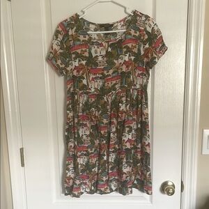 NWT Forever 21 Multicolor Printed City Scene Tropical Babydoll Dress